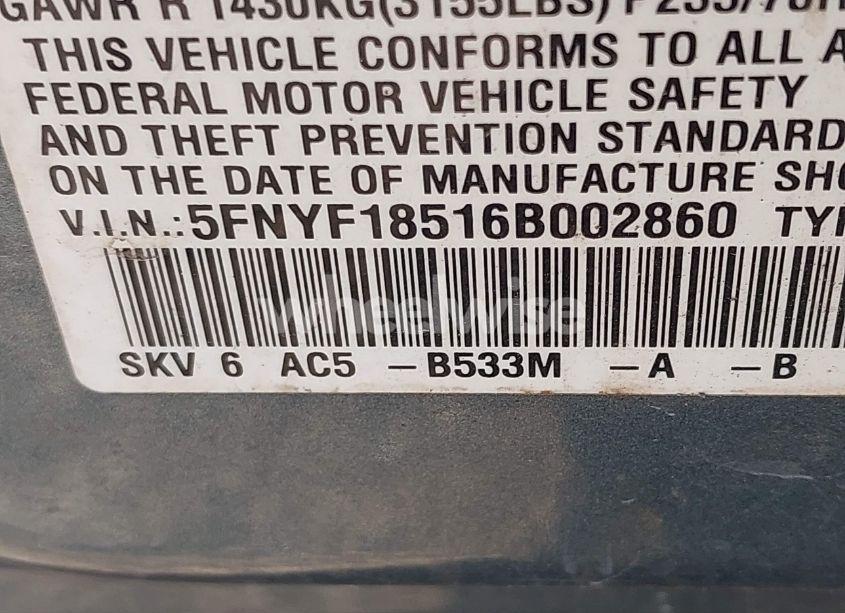 Photo 9 of 2006 Honda Pilot EX-L (VIN 5FNYF18516B002860)