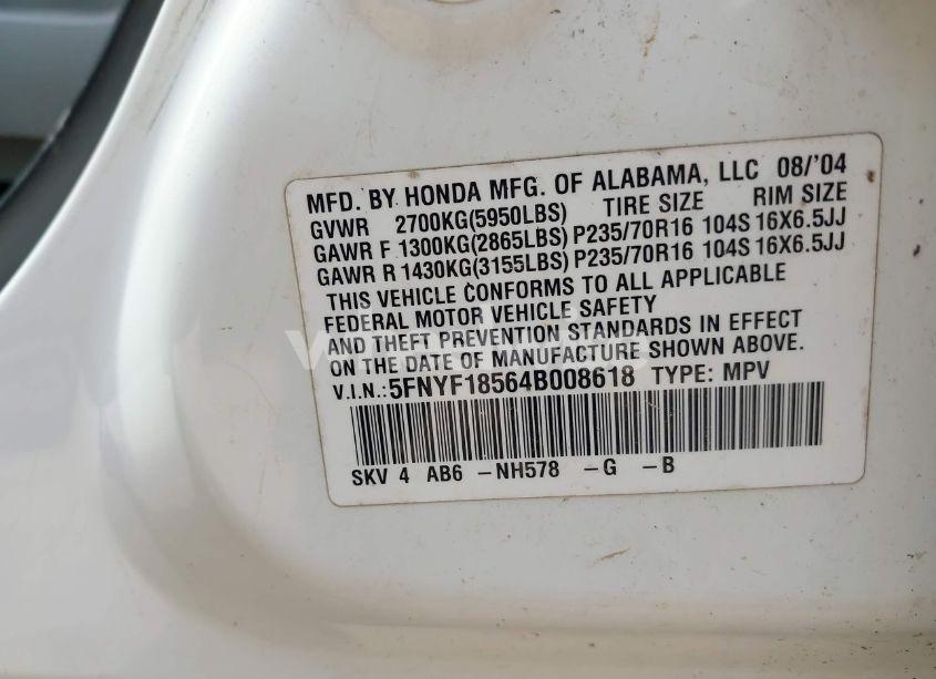 Photo 9 of 2004 Honda Pilot EX-L (VIN 5FNYF18564B008618)