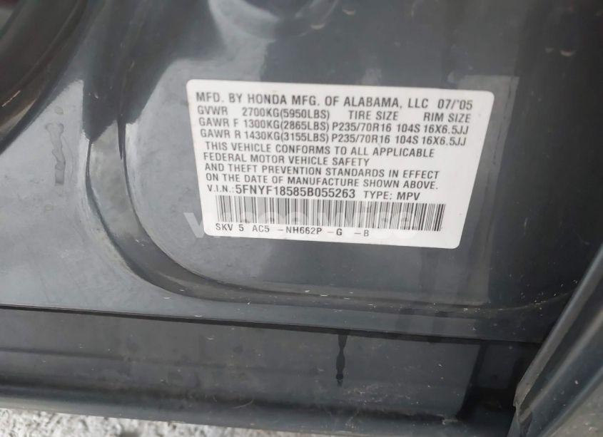 Photo 9 of 2005 Honda Pilot EX-L (VIN 5FNYF18585B055263)