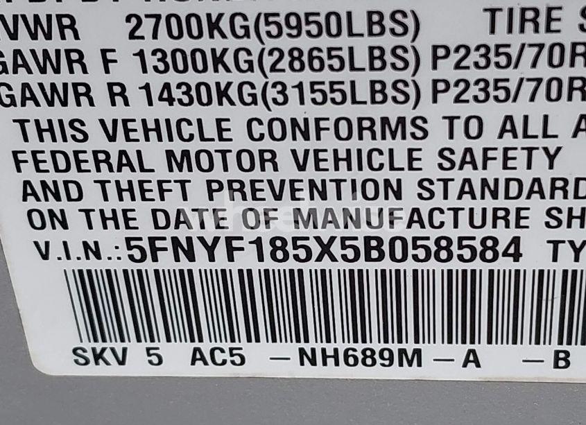 Photo 9 of 2005 Honda Pilot EX-L (VIN 5FNYF185X5B058584)