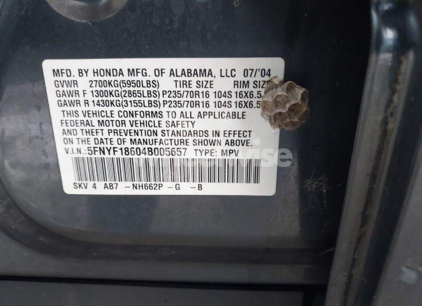 Photo 9 of 2004 Honda Pilot EX-L (VIN 5FNYF18604B005657)