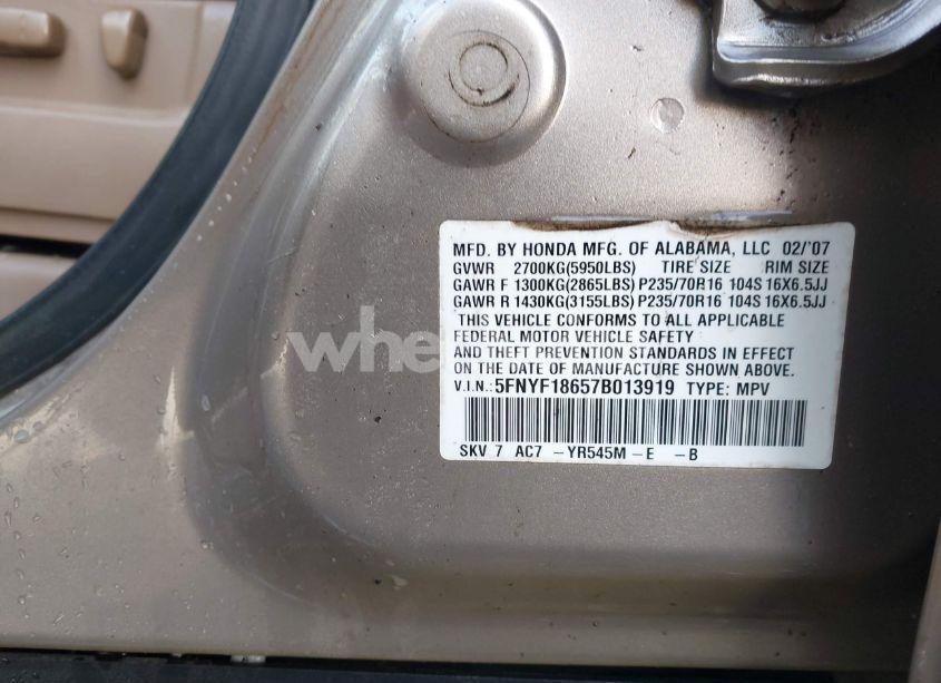 Photo 9 of 2007 Honda Pilot EX-L (VIN 5FNYF18657B013919)