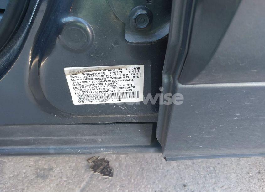 Photo 9 of 2006 Honda Pilot EX (VIN 5FNYF28416B047973)