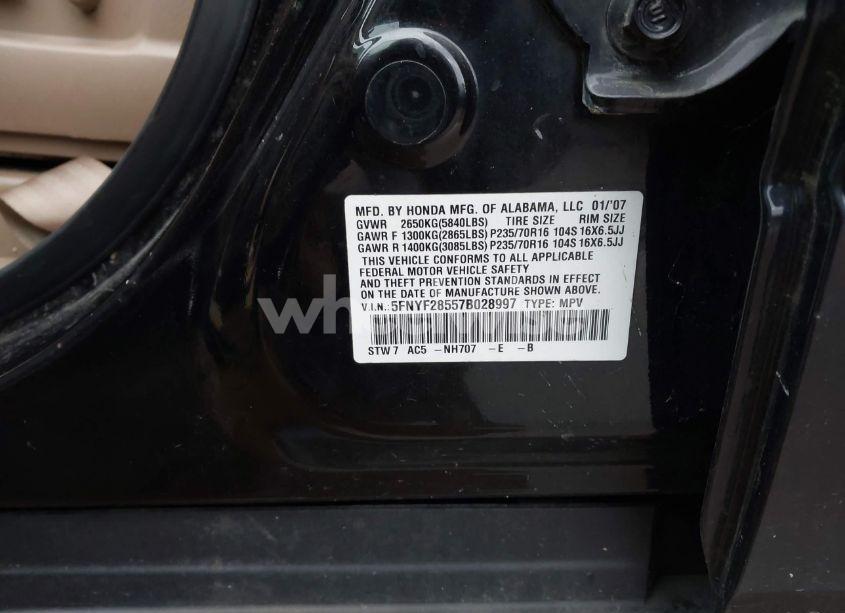 Photo 9 of 2007 Honda Pilot EX-L (VIN 5FNYF28557B028997)