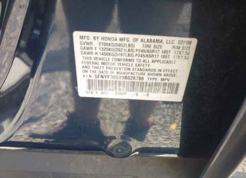 Photo 9 of 2009 Honda Pilot EX-L (VIN 5FNYF38539B026786)