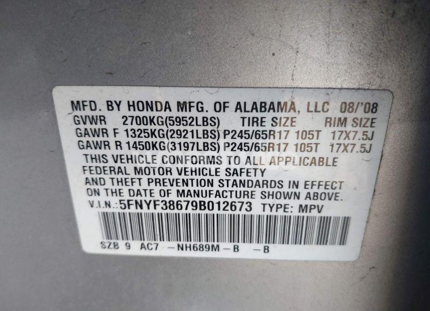 Photo 9 of 2009 Honda Pilot EX-L (VIN 5FNYF38679B012673)