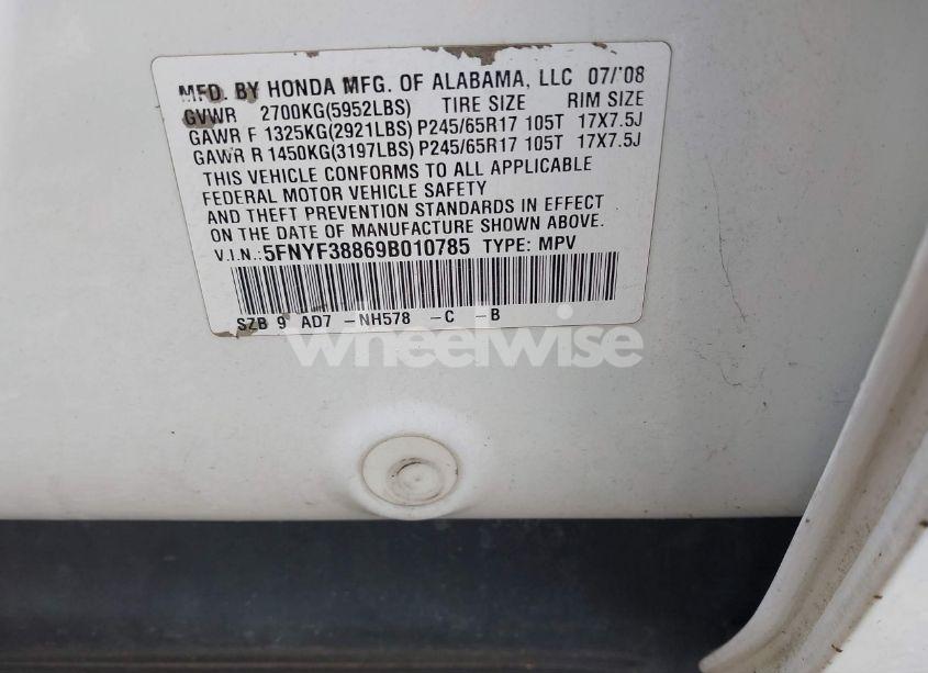 Photo 9 of 2009 Honda Pilot TOURING (VIN 5FNYF38869B010785)