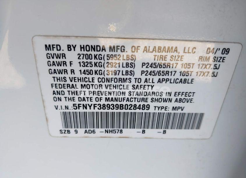 Photo 9 of 2009 Honda Pilot TOURING (VIN 5FNYF38939B028489)