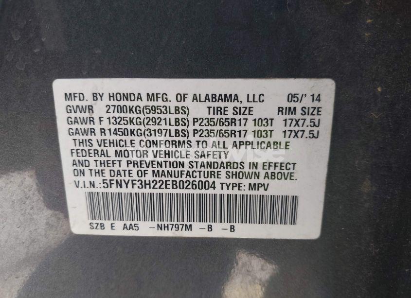 Photo 9 of 2014 Honda Pilot LX (VIN 5FNYF3H22EB026004)