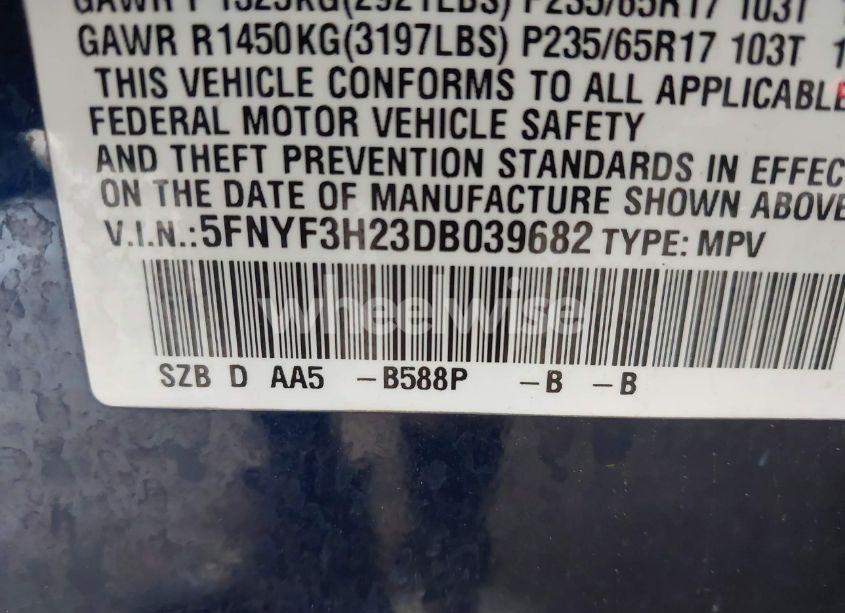 Photo 9 of 2013 Honda Pilot LX (VIN 5FNYF3H23DB039682)