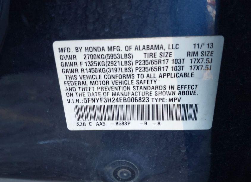 Photo 9 of 2014 Honda Pilot LX (VIN 5FNYF3H24EB006823)