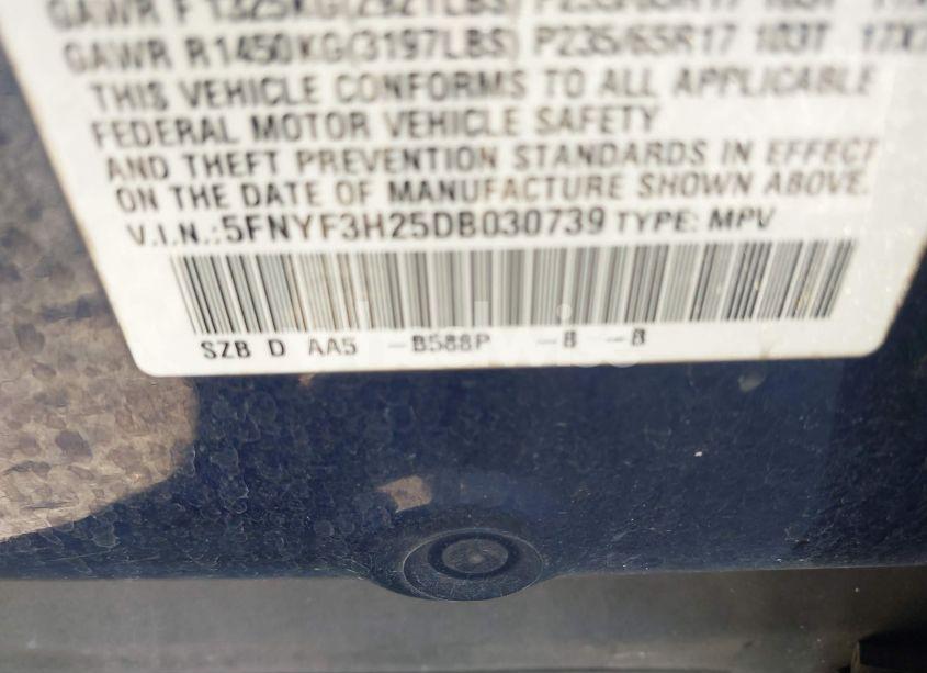 Photo 9 of 2013 Honda Pilot LX (VIN 5FNYF3H25DB030739)