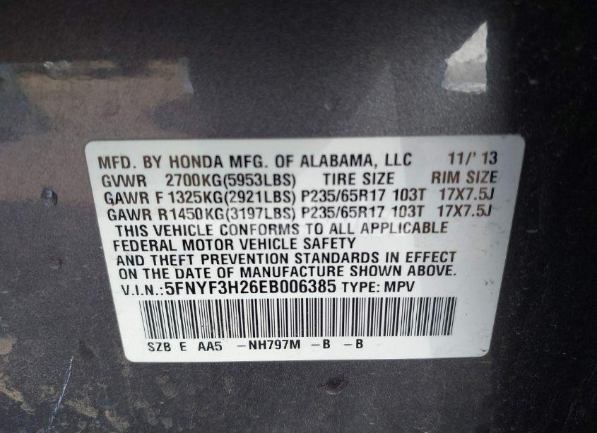 Photo 9 of 2014 Honda Pilot LX (VIN 5FNYF3H26EB006385)