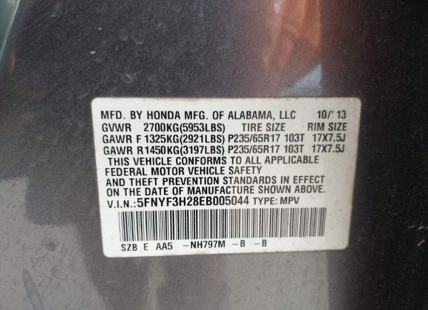 Photo 9 of 2014 Honda Pilot LX (VIN 5FNYF3H28EB005044)