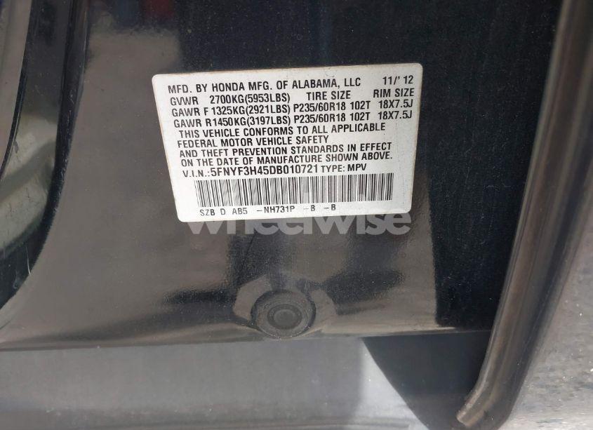 Photo 9 of 2013 Honda Pilot EX (VIN 5FNYF3H45DB010721)