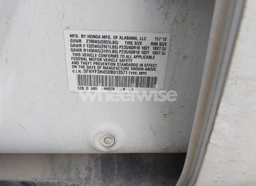 Photo 9 of 2013 Honda Pilot EX (VIN 5FNYF3H45DB013571)