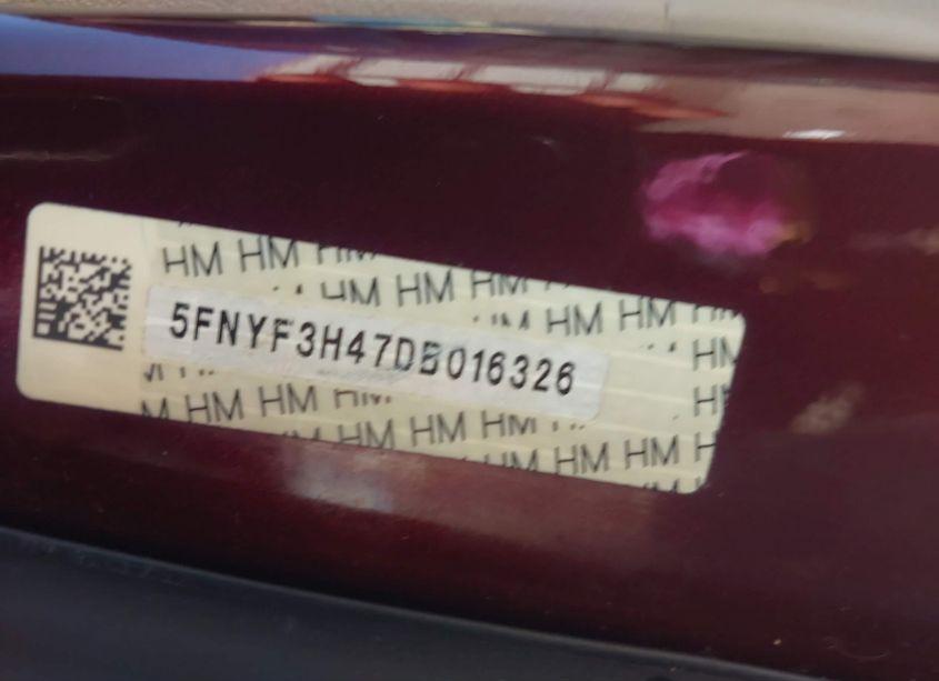 Photo 9 of 2013 Honda Pilot EX (VIN 5FNYF3H47DB016326)