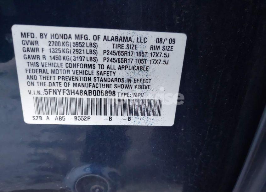 Photo 9 of 2010 Honda Pilot EX (VIN 5FNYF3H48AB006898)