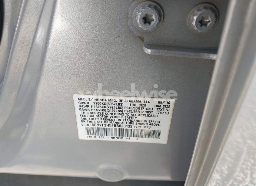 Photo 9 of 2011 Honda Pilot EX-L (VIN 5FNYF3H51BB023133)