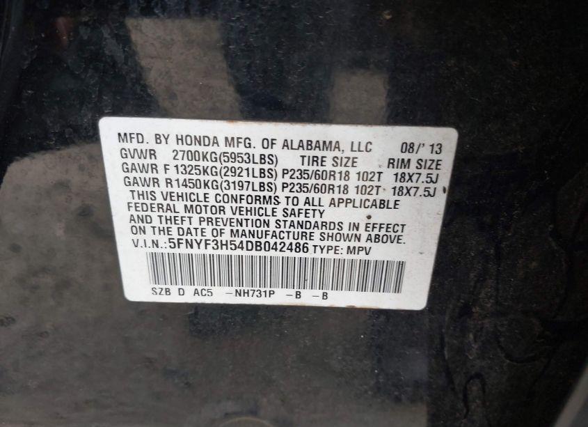 Photo 9 of 2013 Honda Pilot EX-L (VIN 5FNYF3H54DB042486)