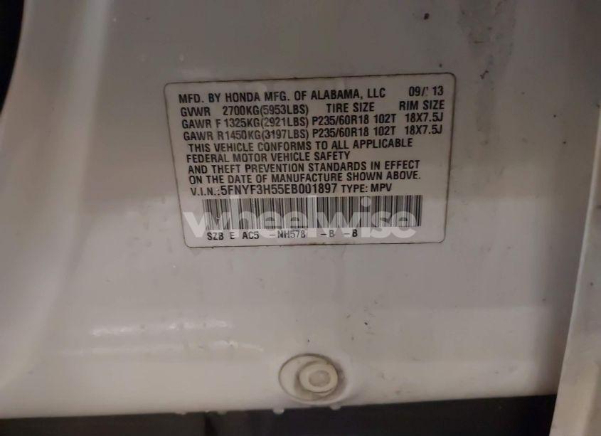 Photo 9 of 2014 Honda Pilot EX-L (VIN 5FNYF3H55EB001897)