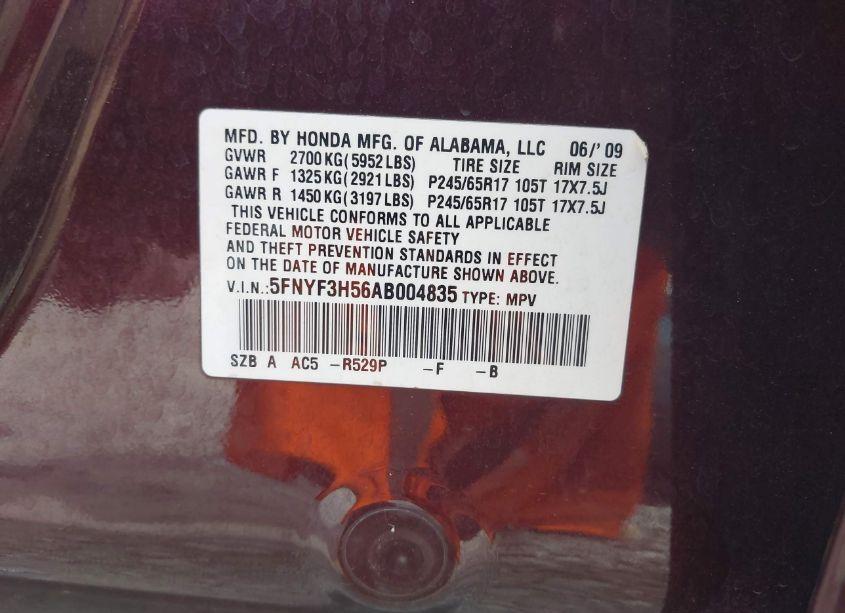 Photo 9 of 2010 Honda Pilot EX-L (VIN 5FNYF3H56AB004835)