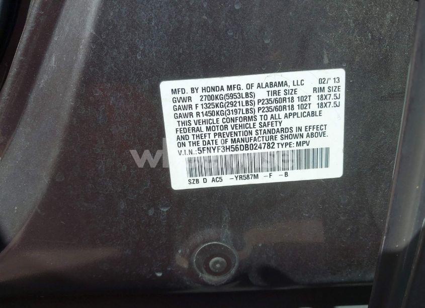 Photo 9 of 2013 Honda Pilot EX-L (VIN 5FNYF3H56DB024782)