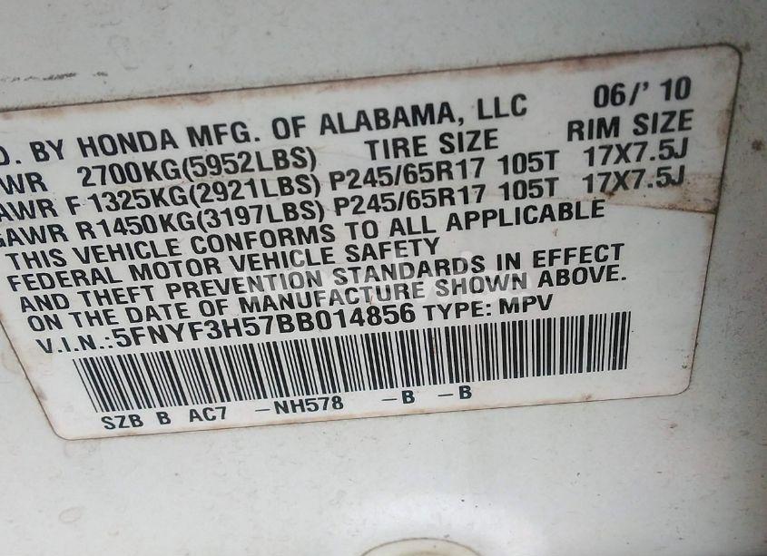 Photo 9 of 2011 Honda Pilot EX-L (VIN 5FNYF3H57BB014856)