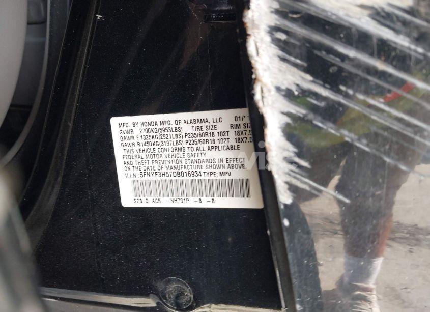 Photo 9 of 2013 Honda Pilot EX-L (VIN 5FNYF3H57DB016934)