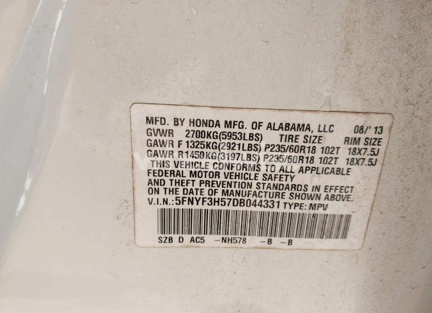 Photo 9 of 2013 Honda Pilot EX-L (VIN 5FNYF3H57DB044331)