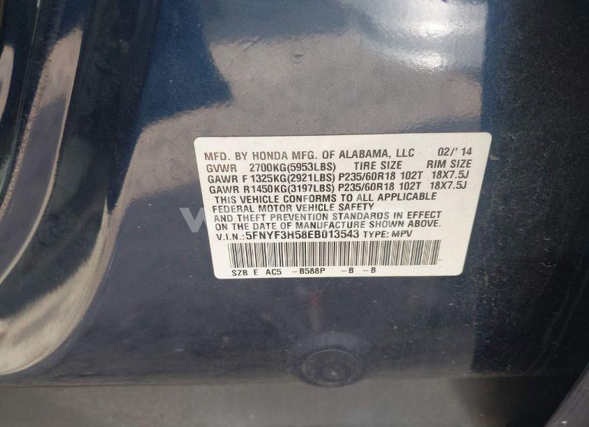 Photo 9 of 2014 Honda Pilot EX-L (VIN 5FNYF3H58EB013543)