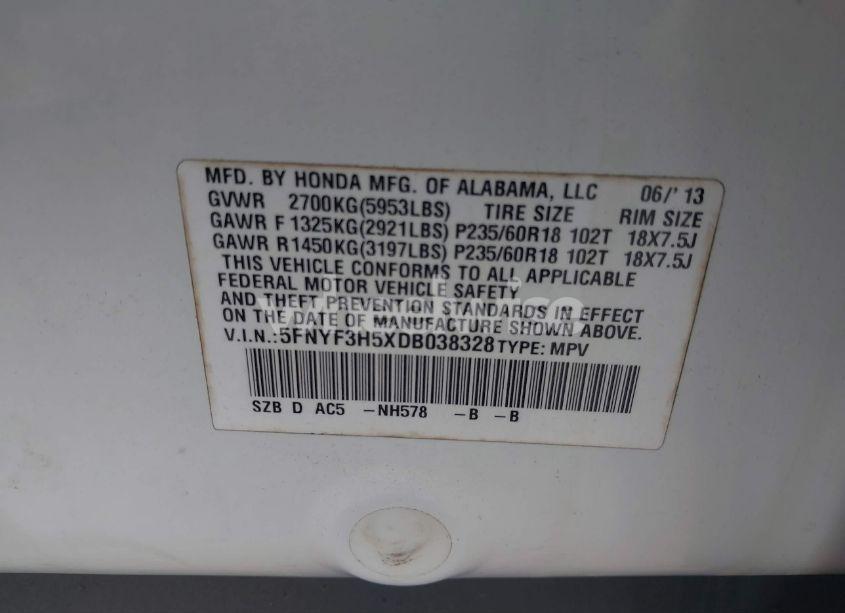 Photo 9 of 2013 Honda Pilot EX-L (VIN 5FNYF3H5XDB038328)