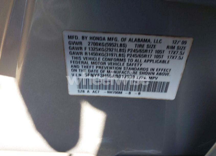 Photo 9 of 2010 Honda Pilot EX-L (VIN 5FNYF3H65AB017939)