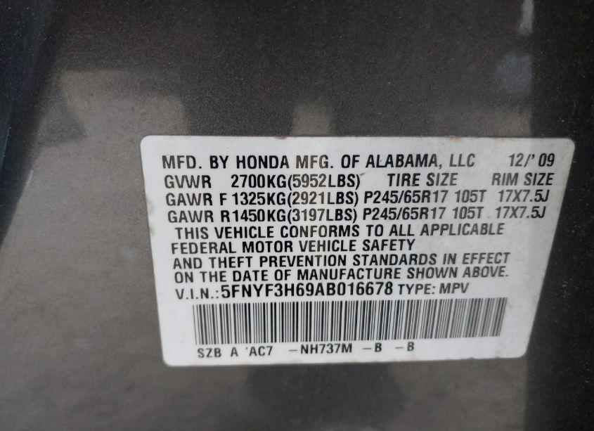 Photo 9 of 2010 Honda Pilot EX-L (VIN 5FNYF3H69AB016678)