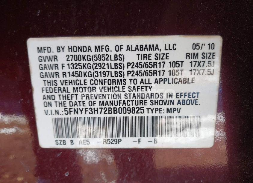 Photo 9 of 2011 Honda Pilot EX-L (VIN 5FNYF3H72BB009825)