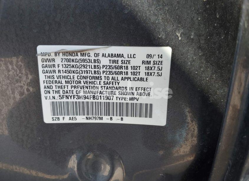 Photo 9 of 2015 Honda Pilot TOURING (VIN 5FNYF3H94FB011907)