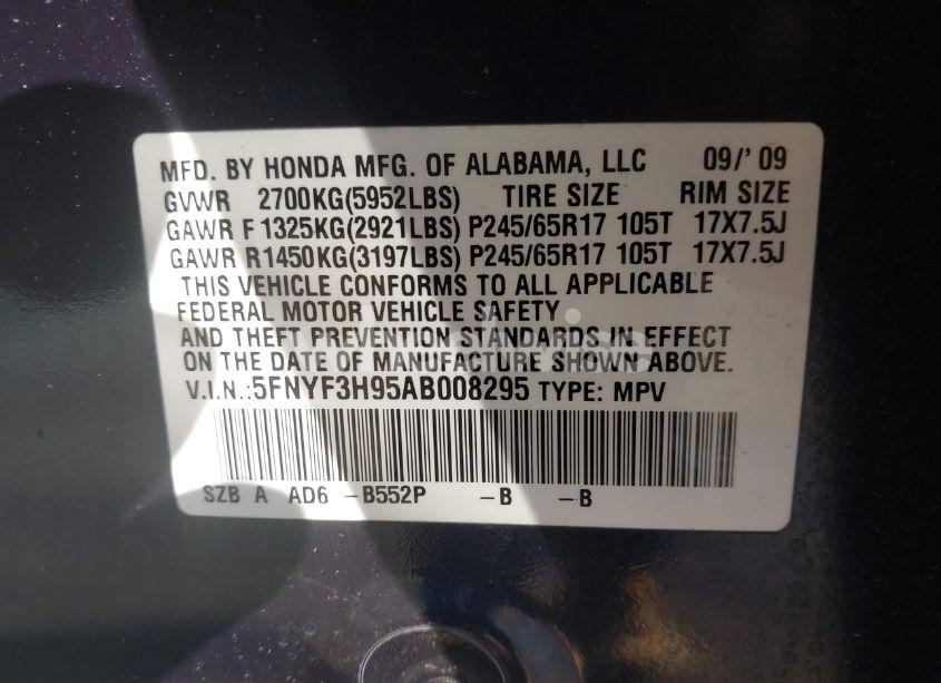 Photo 9 of 2010 Honda Pilot TOURING (VIN 5FNYF3H95AB008295)