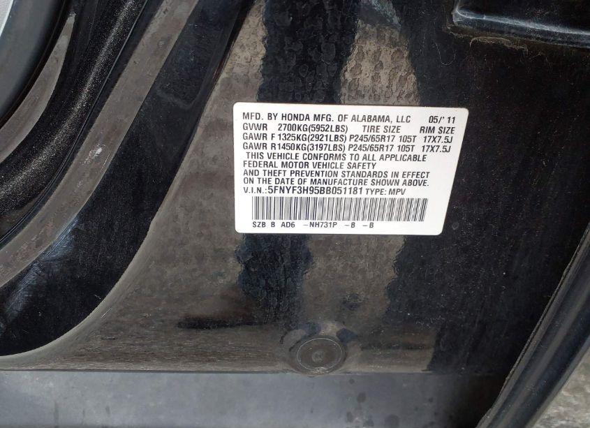 Photo 9 of 2011 Honda Pilot TOURING (VIN 5FNYF3H95BB051181)