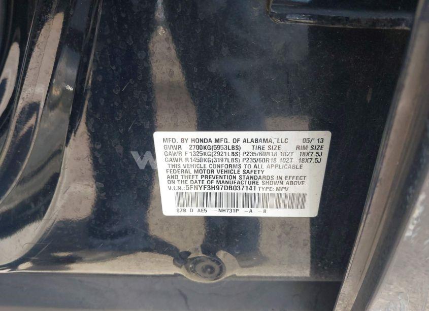 Photo 9 of 2013 Honda Pilot TOURING (VIN 5FNYF3H97DB037141)