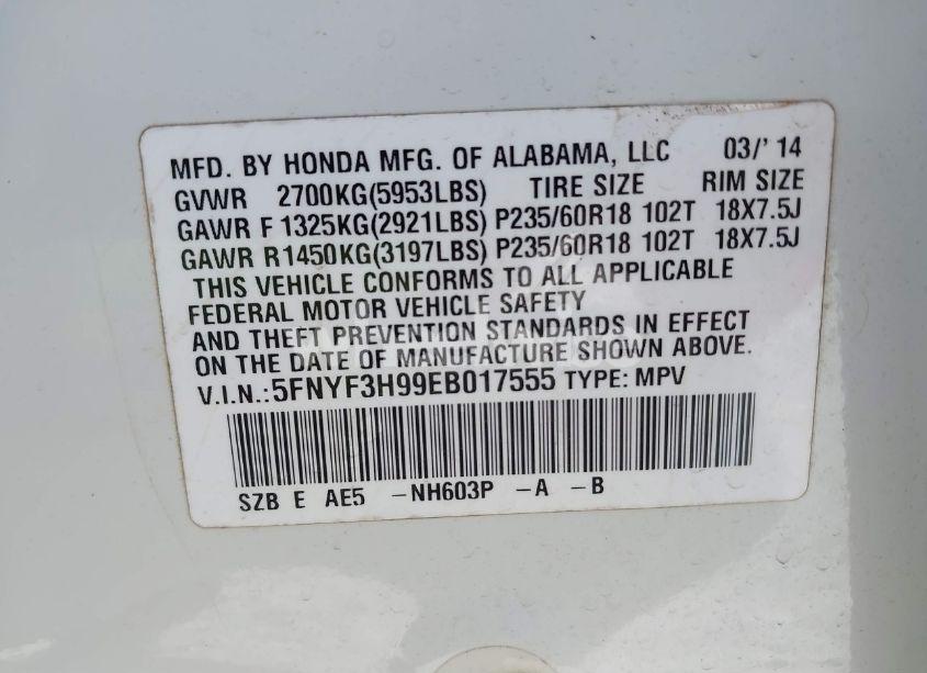 Photo 9 of 2014 Honda Pilot TOURING (VIN 5FNYF3H99EB017555)