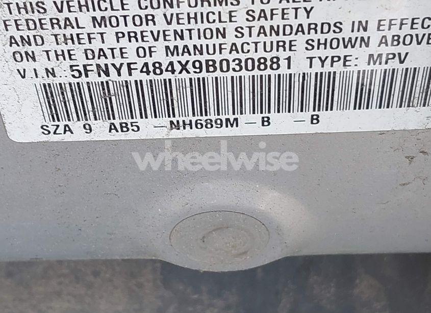 Photo 9 of 2009 Honda Pilot EX (VIN 5FNYF484X9B030881)