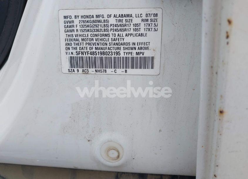 Photo 9 of 2009 Honda Pilot EX-L (VIN 5FNYF48519B023195)