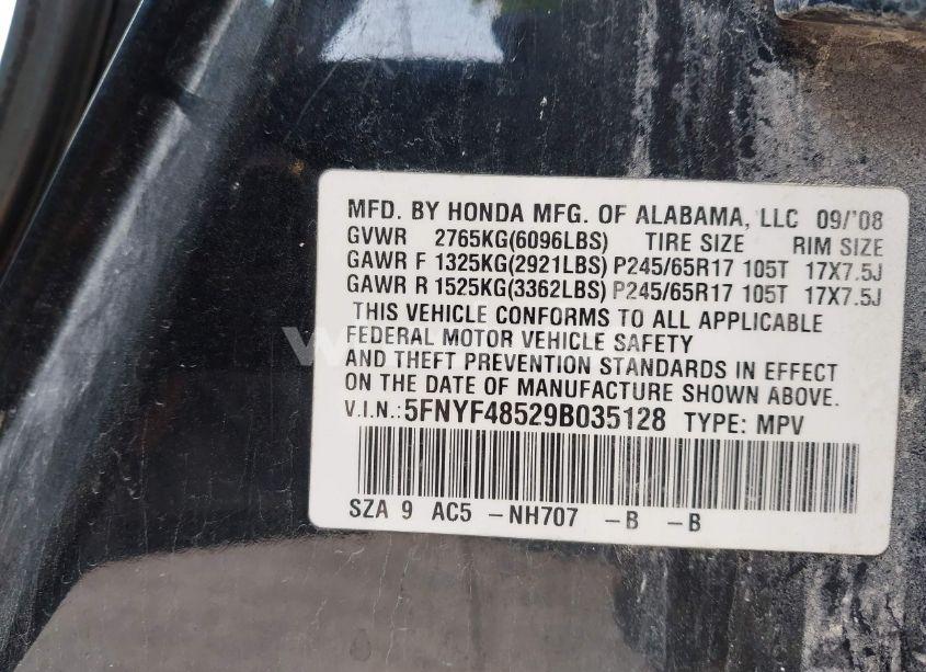 Photo 9 of 2009 Honda Pilot EX-L (VIN 5FNYF48529B035128)