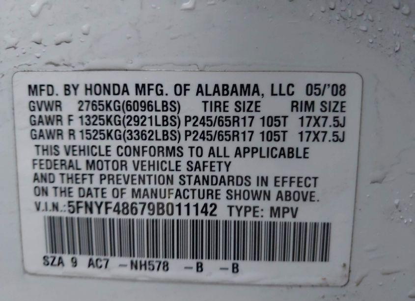 Photo 9 of 2009 Honda Pilot EX-L (VIN 5FNYF48679B011142)