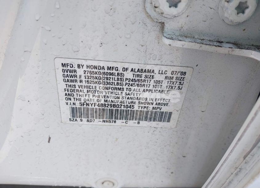 Photo 9 of 2009 Honda Pilot TOURING (VIN 5FNYF48829B021045)