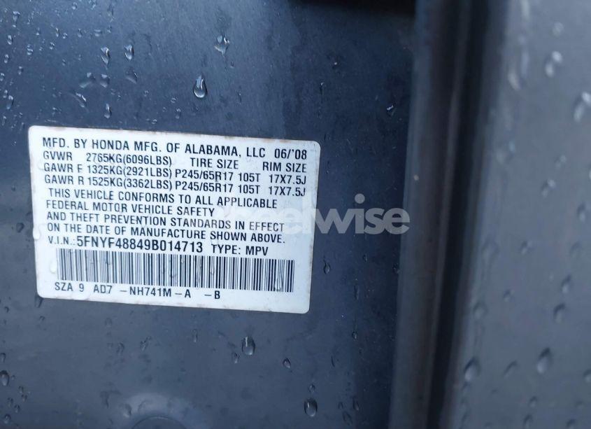 Photo 9 of 2009 Honda Pilot TOURING (VIN 5FNYF48849B014713)