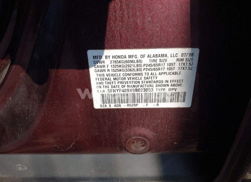 Photo 9 of 2009 Honda Pilot TOURING (VIN 5FNYF489X9B023053)