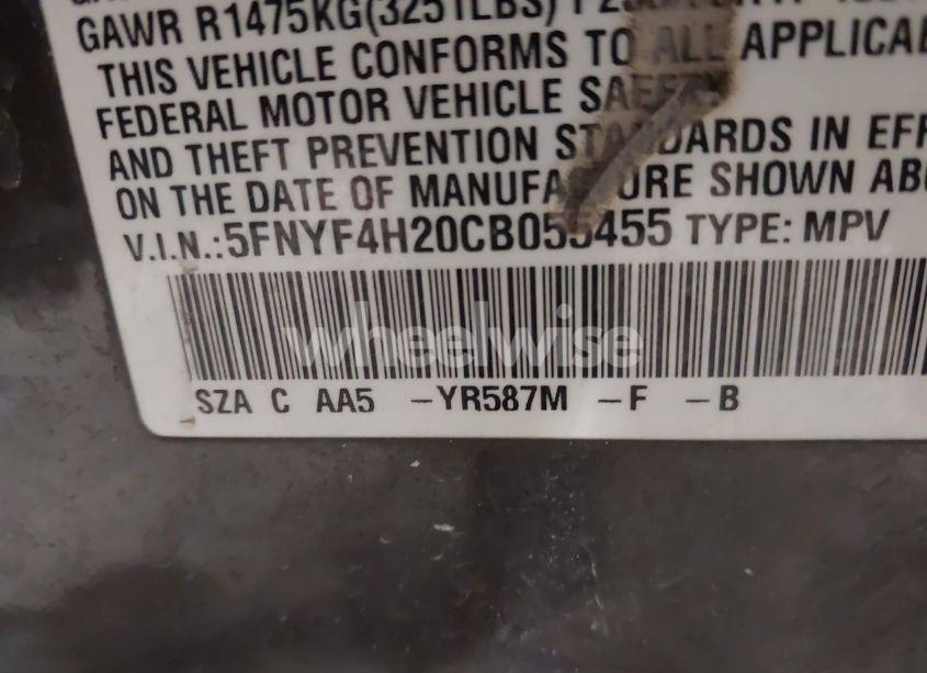 Photo 9 of 2012 Honda Pilot LX (VIN 5FNYF4H20CB055455)