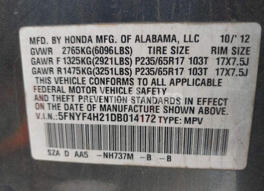 Photo 9 of 2013 Honda Pilot LX (VIN 5FNYF4H21DB014172)