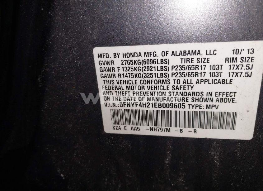 Photo 9 of 2014 Honda Pilot LX (VIN 5FNYF4H21EB009605)